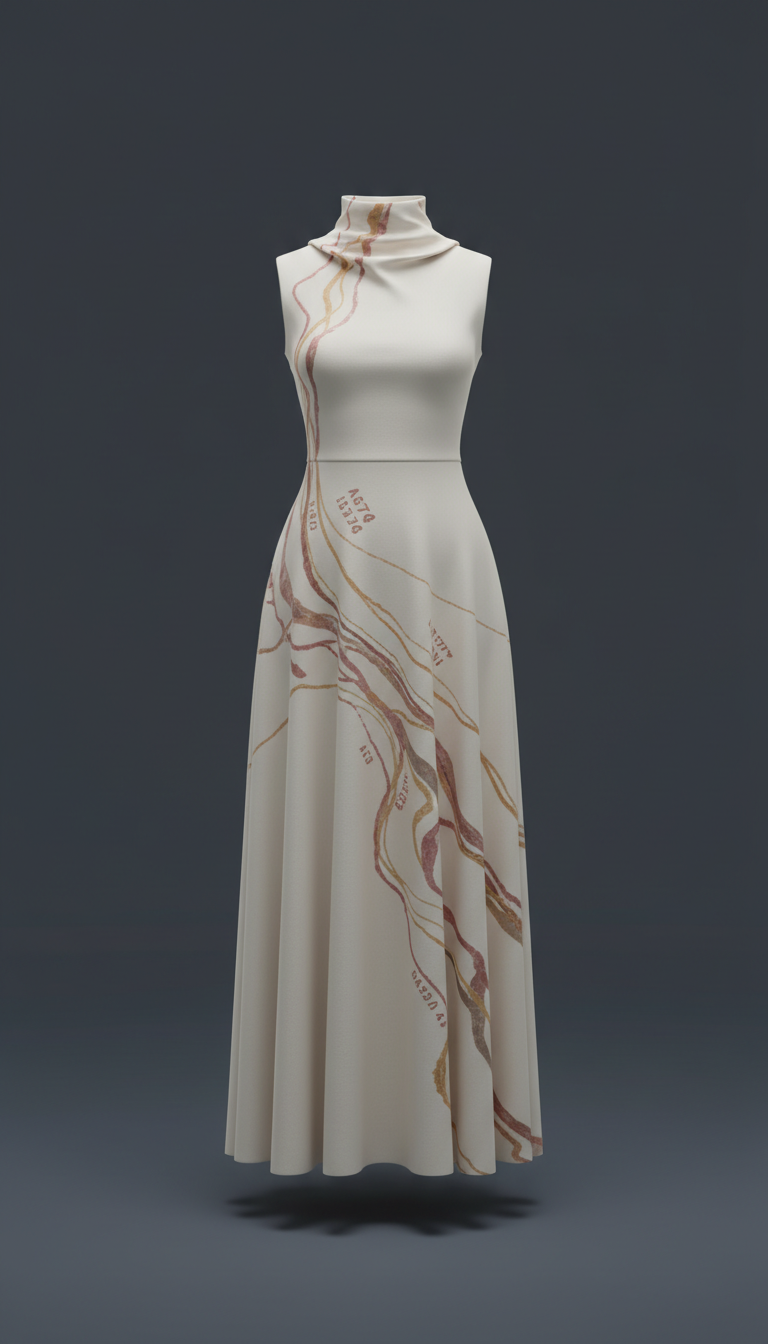 High-Neck Maxi Dress in Porcelain Crepe
