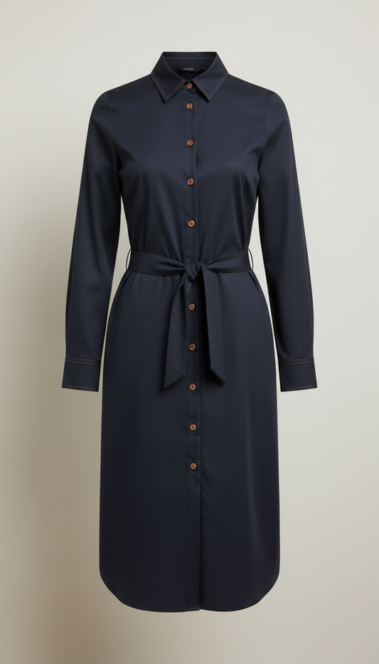 Shirt Dress in Midnight Slate Cotton